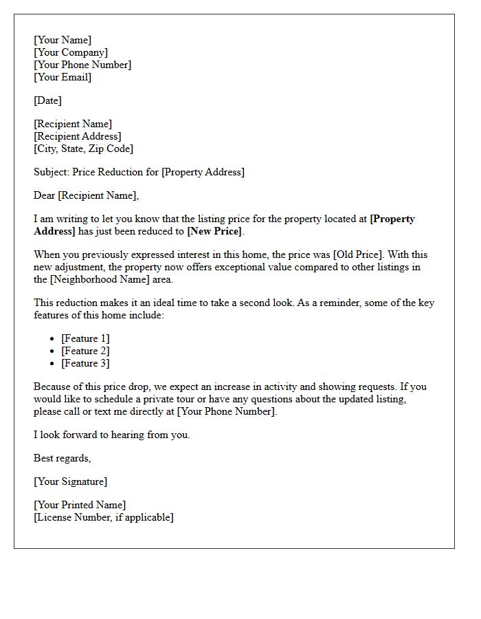 Reduced Price Real Estate Follow-Up Letter