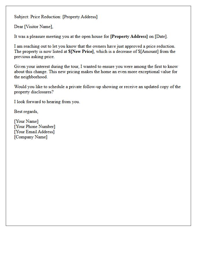 Open House Visitor Price Drop Letter