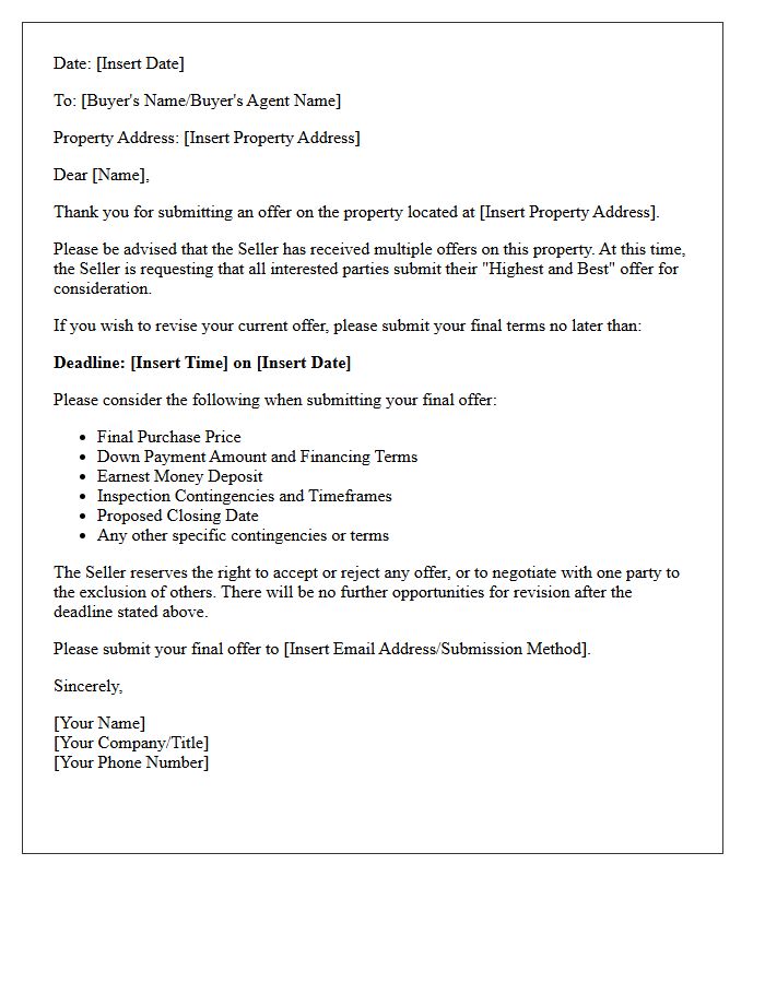 Notice Of Multiple Offers Highest And Best Letter