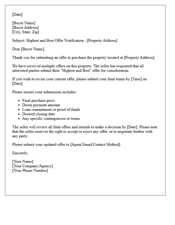 Buyer Follow-Up Highest And Best Offer Letter