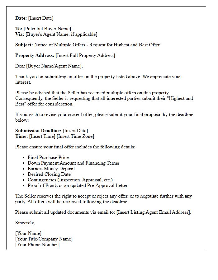 Official Highest And Best Offer Request Letter