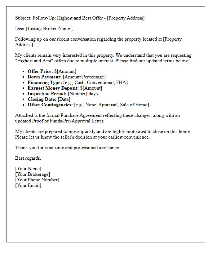 Broker Follow-Up Highest And Best Offer Letter