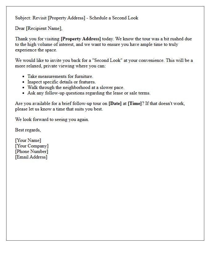 Second Look Invitation Letter For Rushed Property Tours