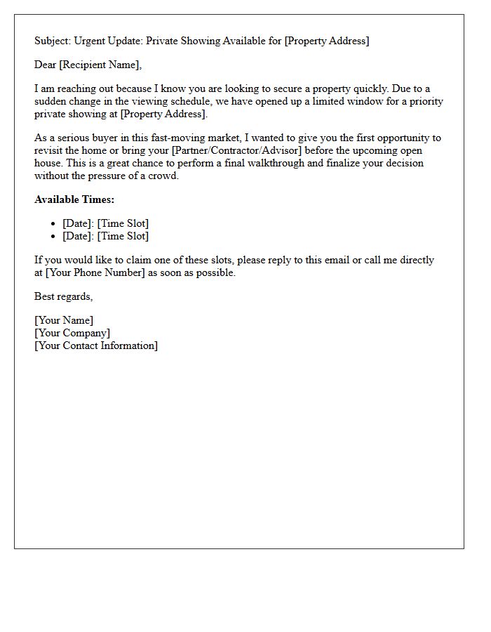 Private Showing Re-Invitation Letter For Rushed Buyers