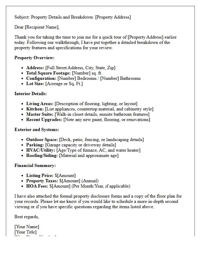 Detailed Property Breakdown Letter Following A Quick Tour