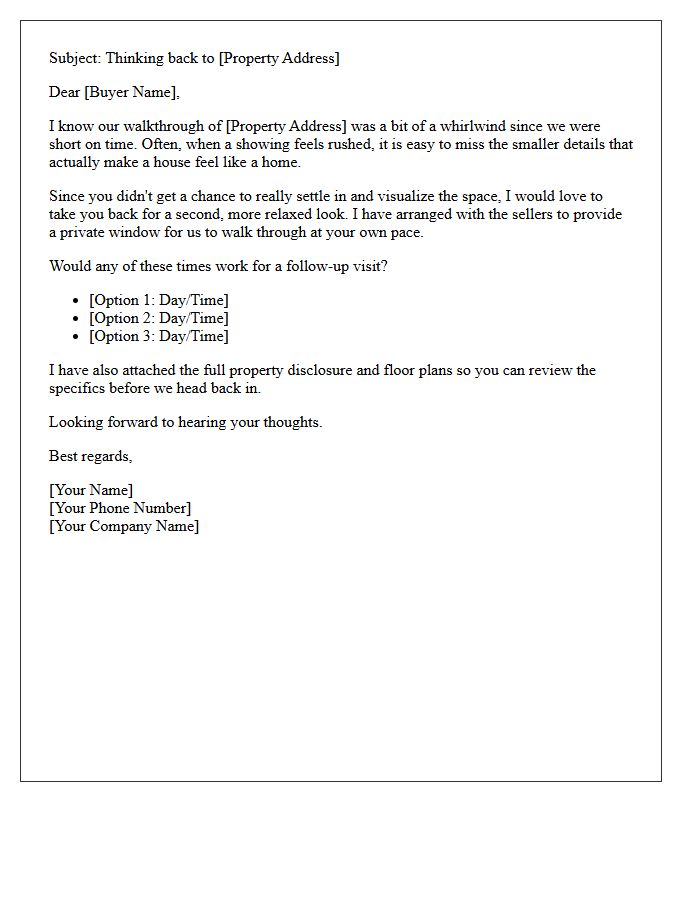Re-Engagement Letter For Buyers Who Rushed The Showing