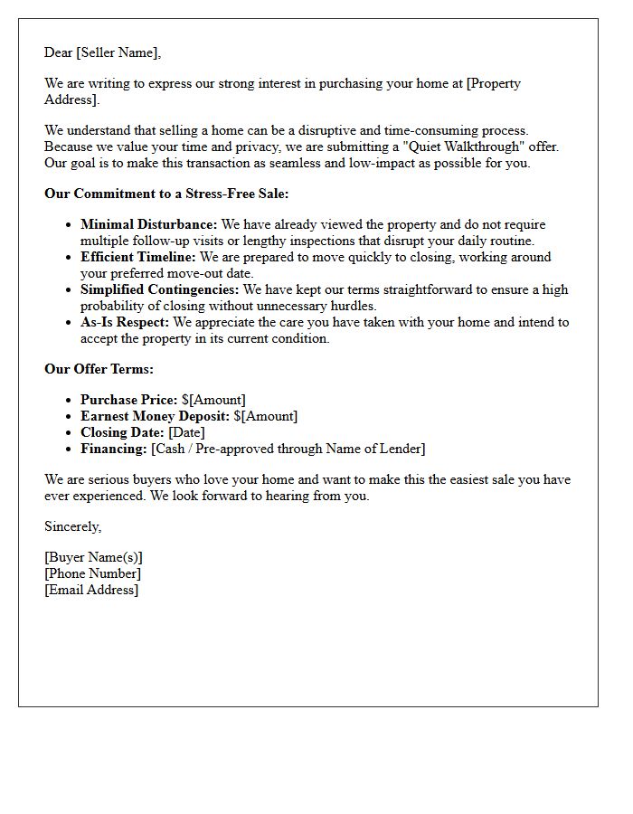 Quiet Walkthrough Offer Letter For The Busy Buyer