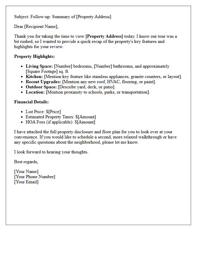 Property Recap Letter Following A Rushed House Tour