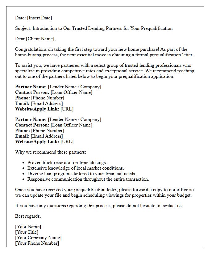Introduction To Our Trusted Lending Partners Prequalification Letter