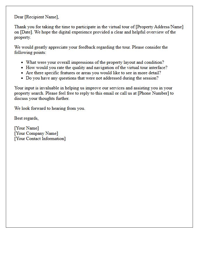 Virtual Tour General Property Feedback Letter