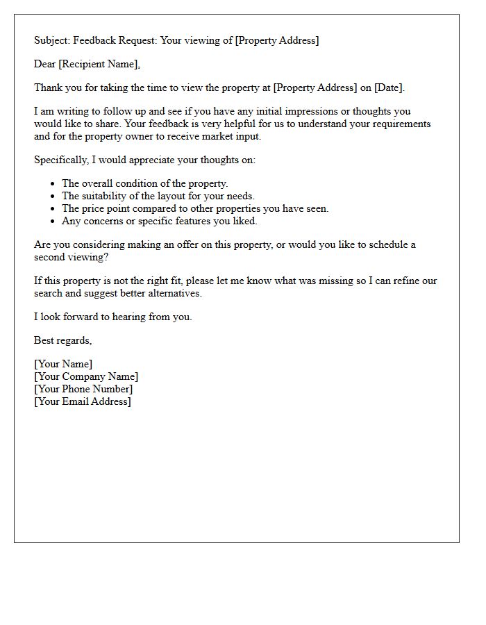 Post-Viewing Property Impressions Request Letter