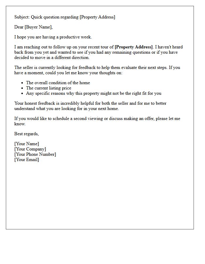 Reconnecting Unresponsive Buyer Property Feedback Letter