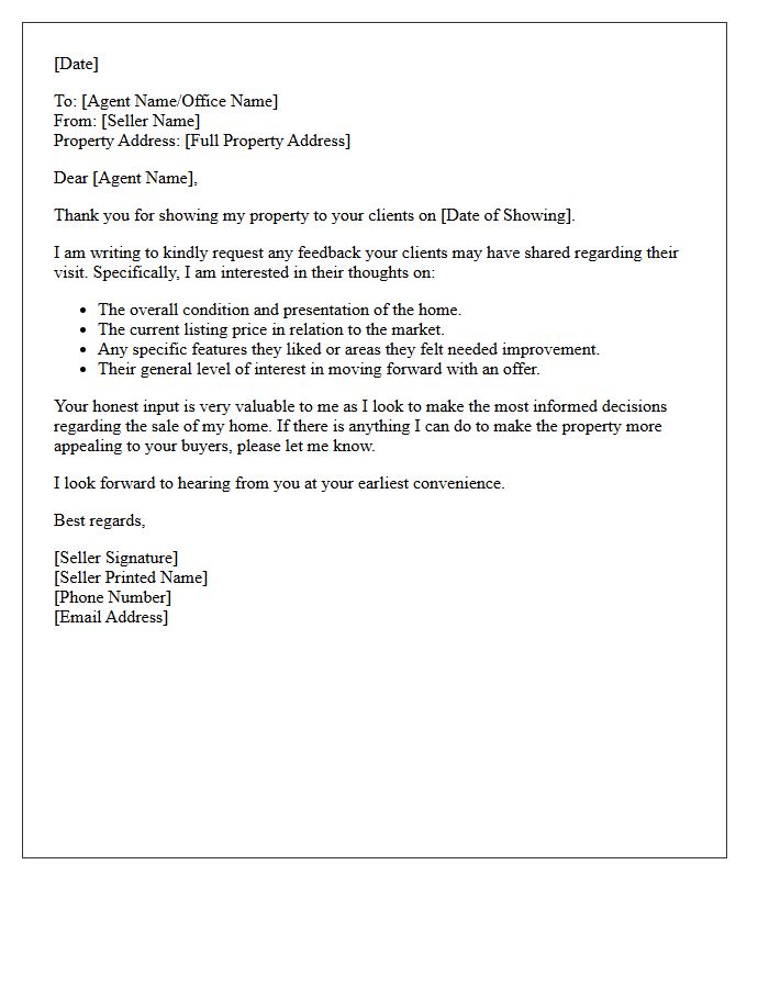 Seller Requested General Property Feedback Letter