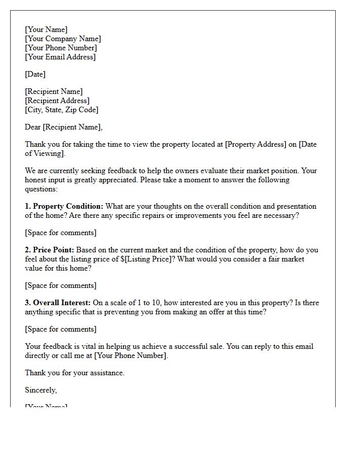 Property Price And Condition Feedback Request Letter