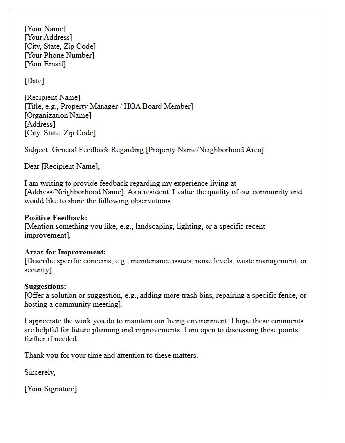 Neighborhood And Property General Feedback Letter