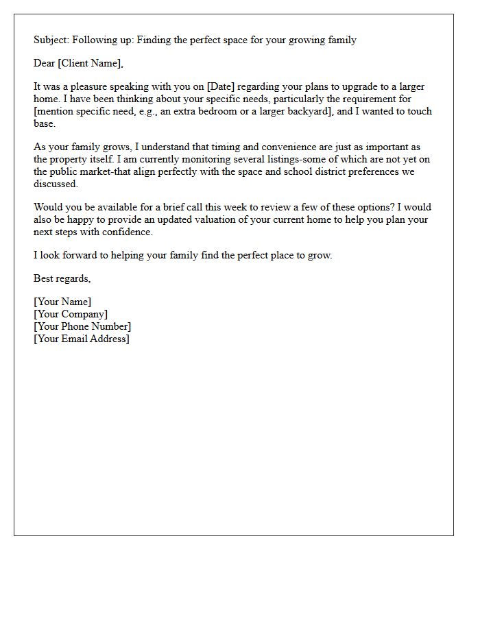 Growing Family Home Upgrade Follow-Up Letter