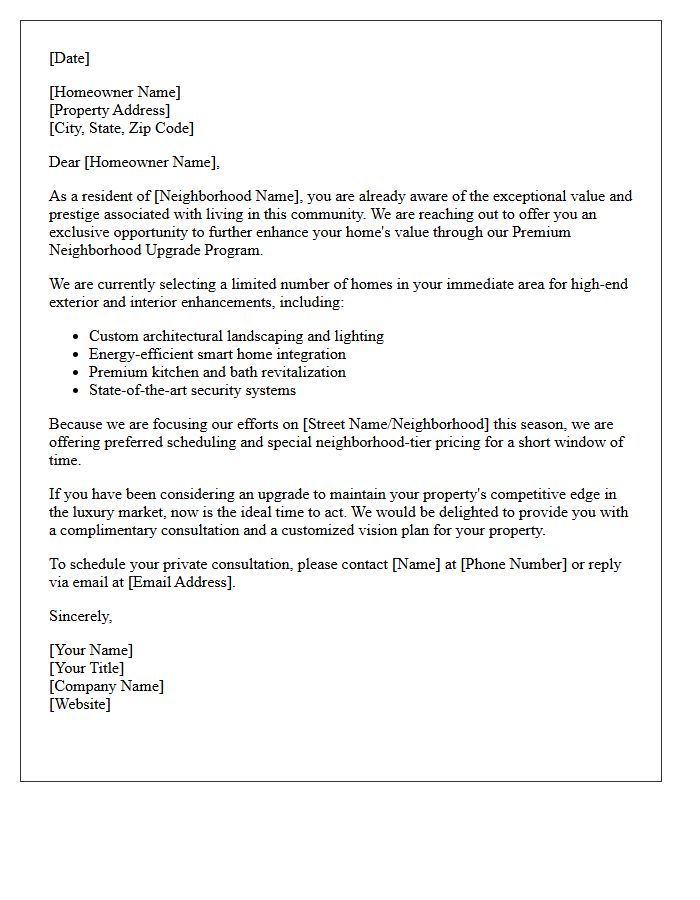 Premium Neighborhood Upgrade Opportunity Letter