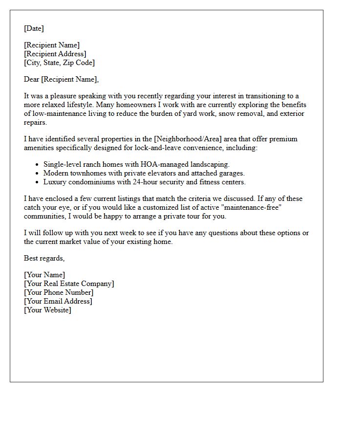 Real Estate Follow-Up Letter Exploring Low-Maintenance Living Opportunities