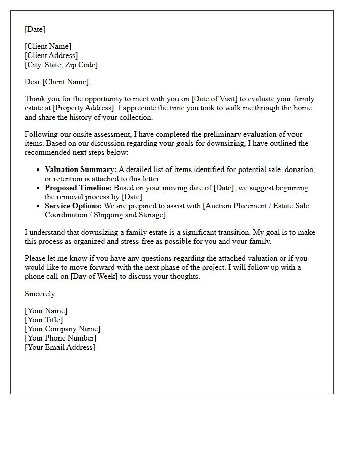 Post-Evaluation Follow-Up Letter For Downsizing Your Family Estate
