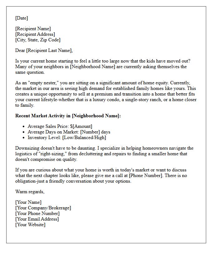 Neighborhood Market Update Letter For Downsizing Empty Nesters