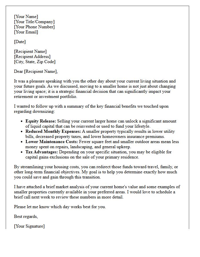Follow-Up Letter Discussing The Financial Benefits Of Downsizing