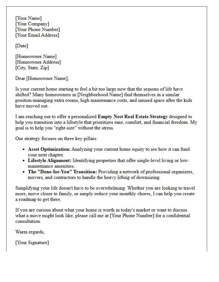 Real Estate Strategy Letter For Simplifying Your Empty Nest