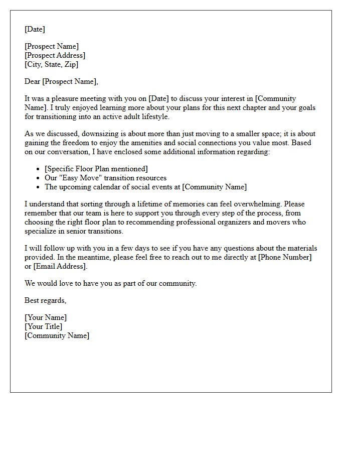 Downsizing Consultation Follow-Up Letter For Active Adult Communities