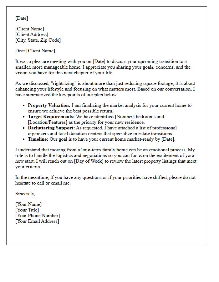 Post-Meeting Follow-Up Letter Navigating The Transition To A Smaller Home