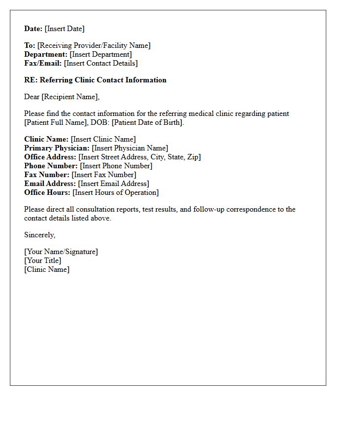 Referring Medical Clinic Contact Information