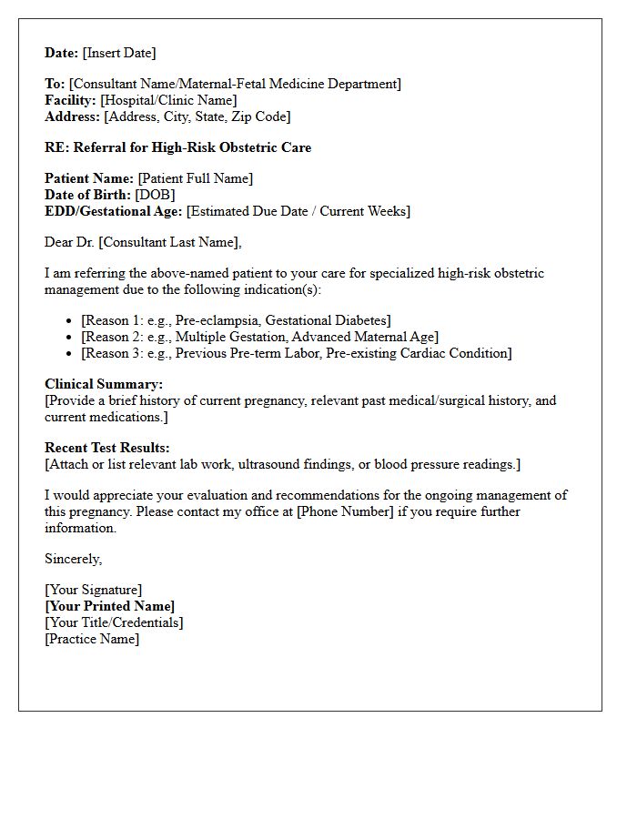 Date of High-Risk Obstetrics Referral Letter