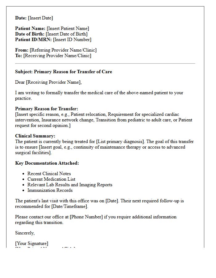 Primary Reason for Transfer of Care