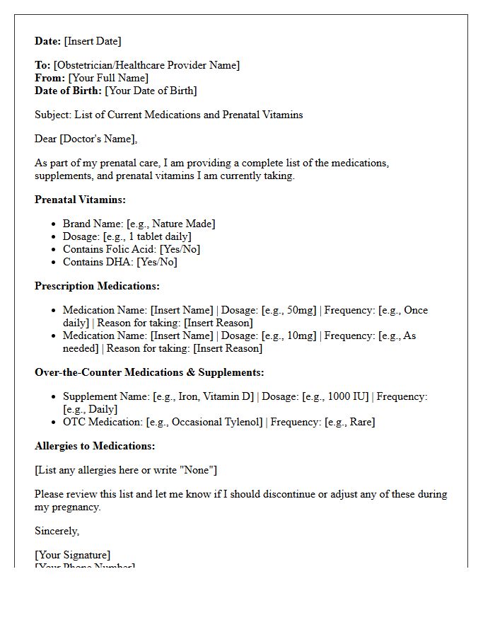 Current Medications and Prenatal Vitamins