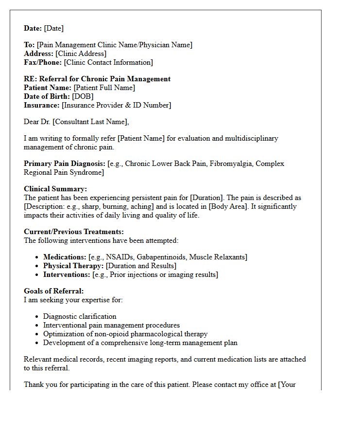 Primary Care Physician Chronic Pain Management Clinic Referral Letter
