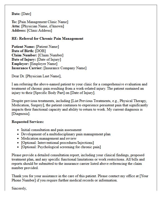 Workers Compensation Injury Chronic Pain Management Clinic Referral Letter