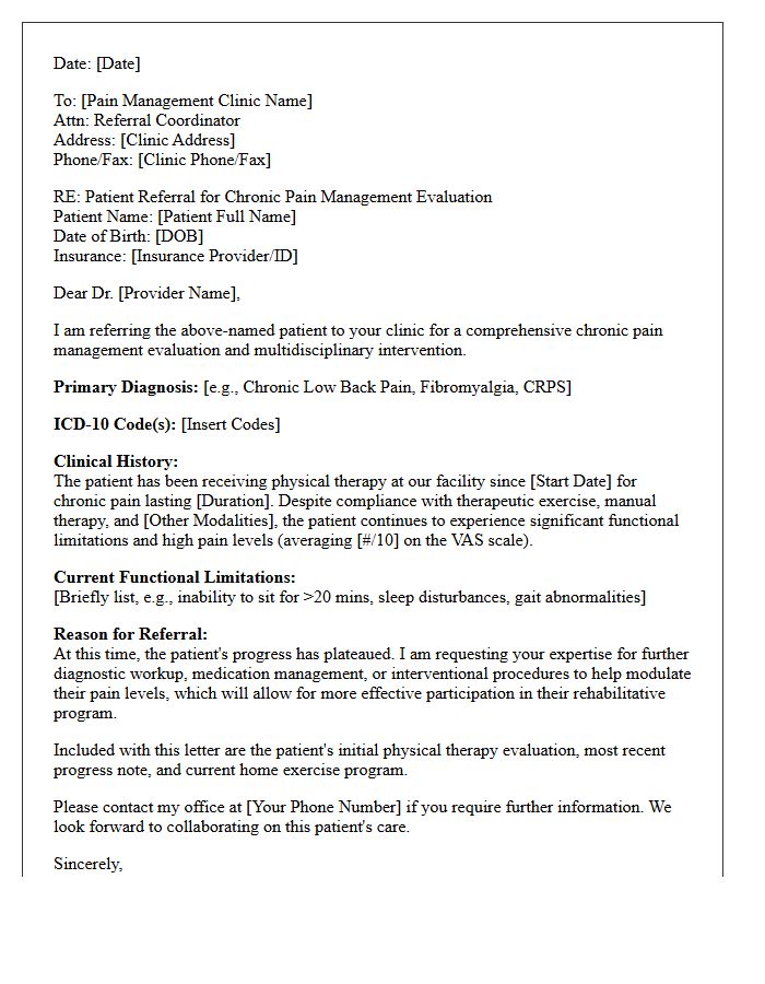 Physical Therapy Evaluation Chronic Pain Management Clinic Referral Letter