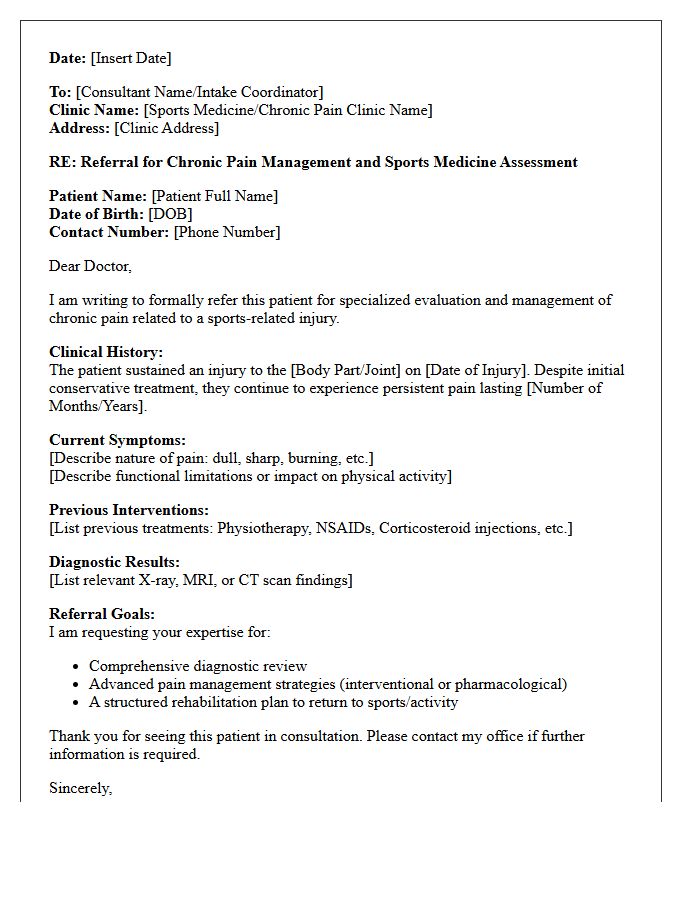 Sports Medicine Injury Chronic Pain Management Clinic Referral Letter