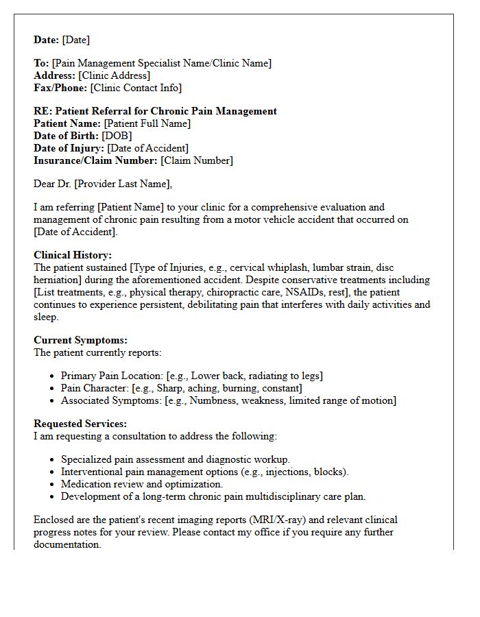 Automobile Accident Trauma Chronic Pain Management Clinic Referral Letter