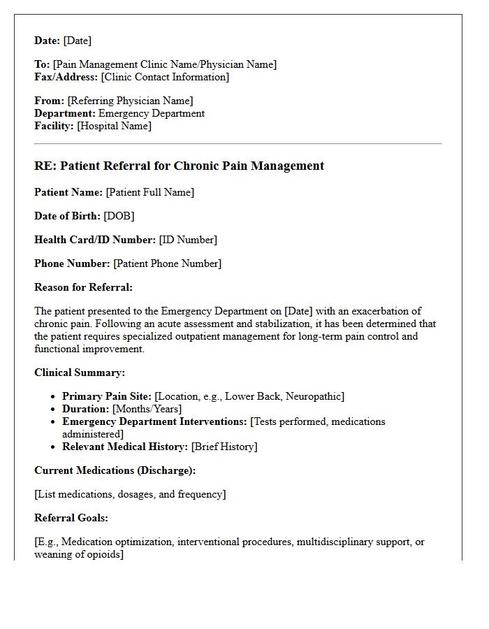 Emergency Department Discharge Chronic Pain Management Clinic Referral Letter