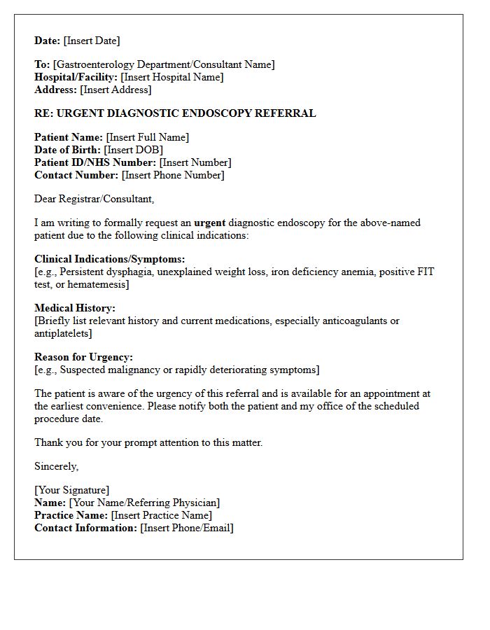 Urgent Diagnostic Endoscopy Request Referral Letter