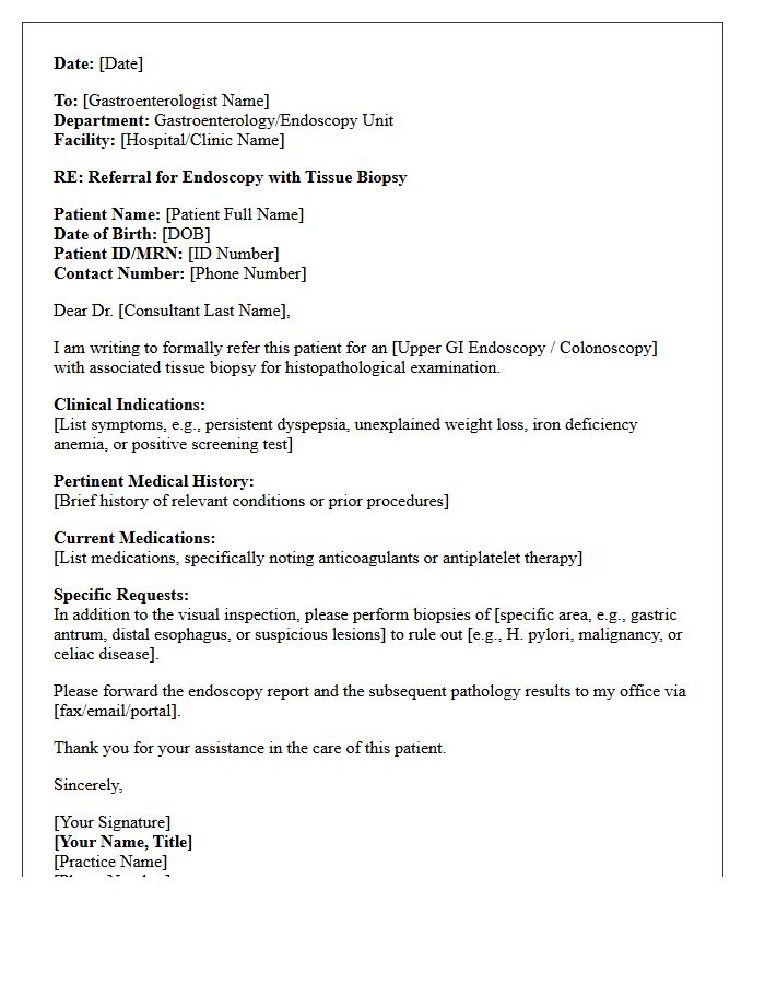 Endoscopy With Tissue Biopsy Request Referral Letter
