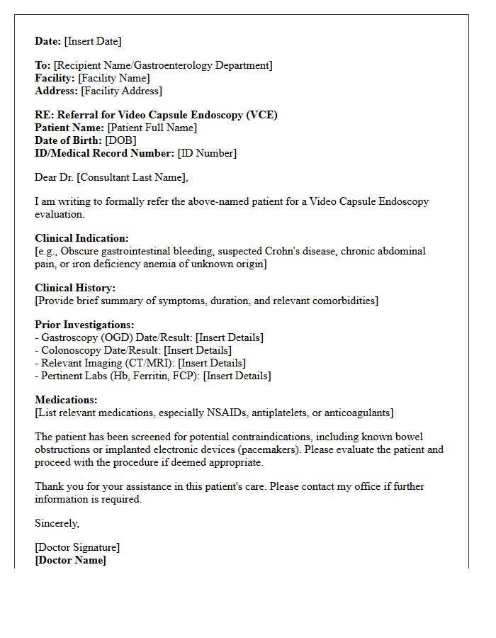 Video Capsule Endoscopy Request Referral Letter