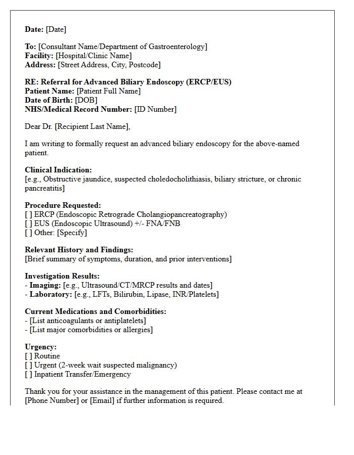 Advanced Biliary Endoscopy Request Referral Letter