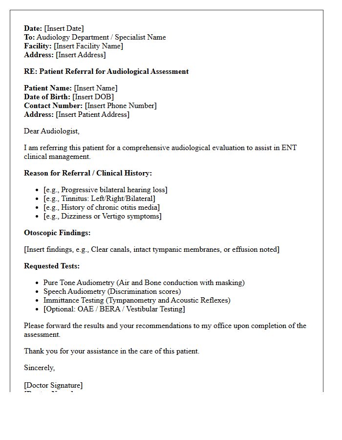Standard Otolaryngology Audiology Assessment Referral Letter