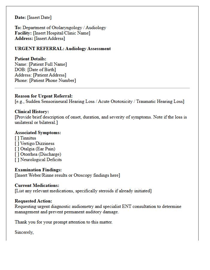 Urgent Otolaryngology Audiology Assessment Referral Letter