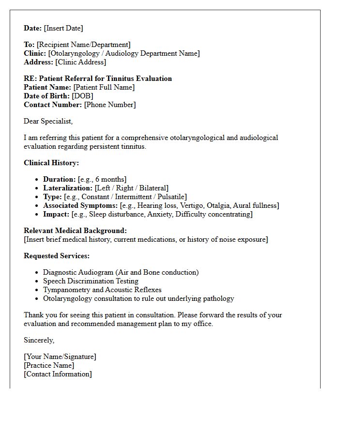 Tinnitus Evaluation Otolaryngology Audiology Referral Letter