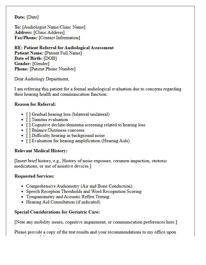 Geriatric Otolaryngology Audiology Assessment Referral Letter