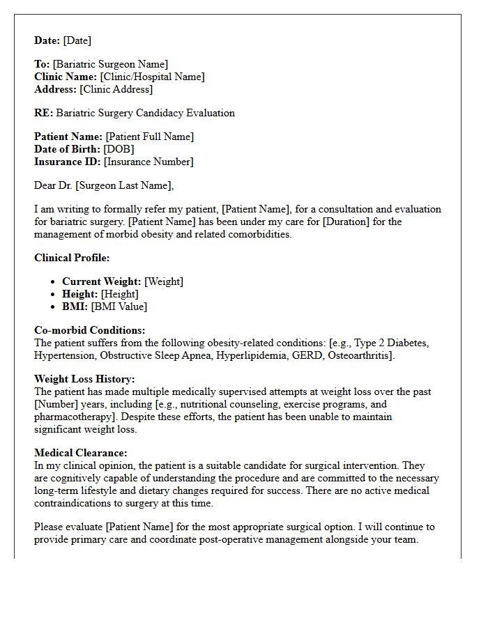 Primary Care Provider Bariatric Surgery Candidacy Evaluation Referral Letter