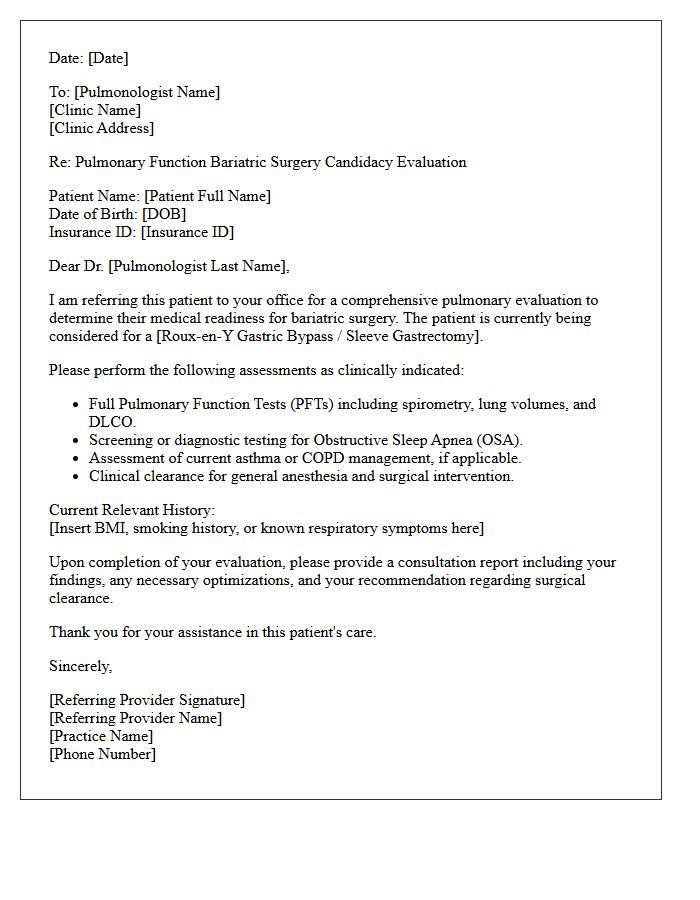 Pulmonary Function Bariatric Surgery Candidacy Evaluation Referral Letter