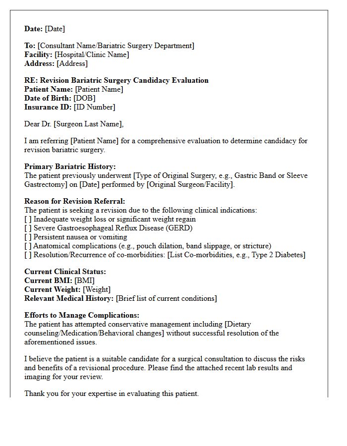 Revision Bariatric Surgery Candidacy Evaluation Referral Letter