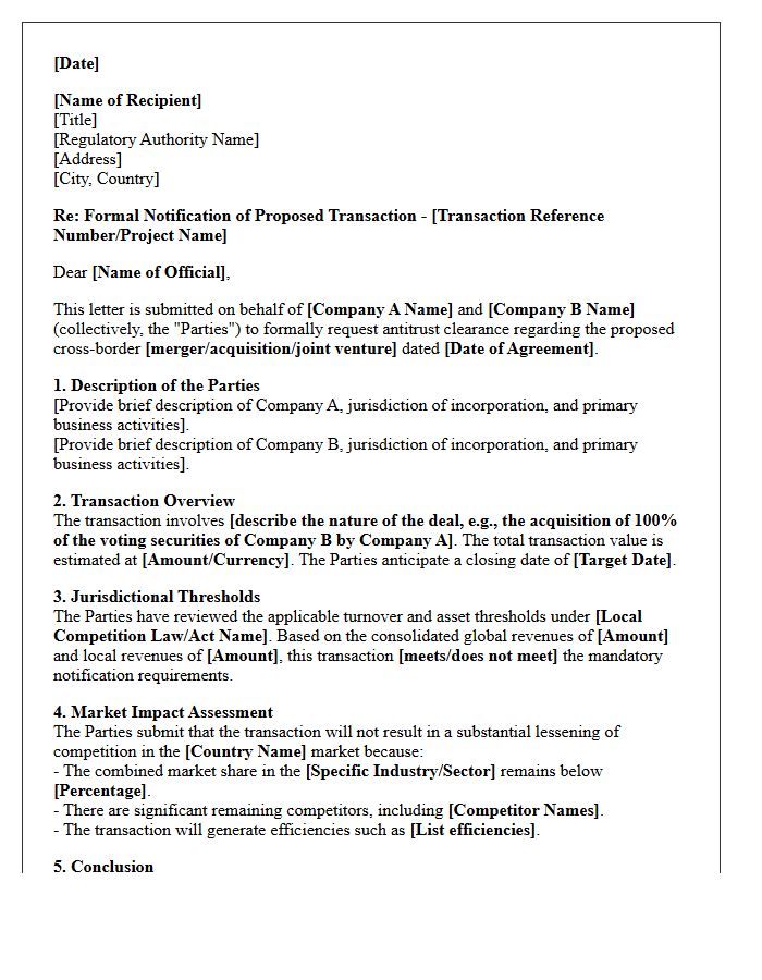 Cross-Border Transaction Antitrust Clearance Letter
